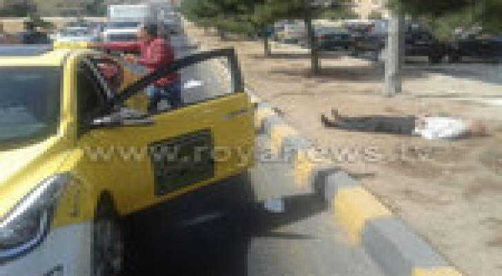 بالصور : اصابة مواطن في حادث دهس بشارع الاستقلال