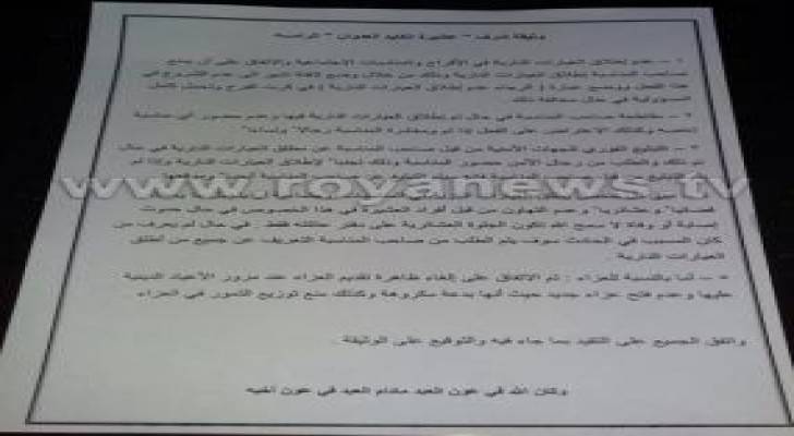 "وثيقة شرف" لوقف إطلاق العيارات النارية في الشونة الجنوبية