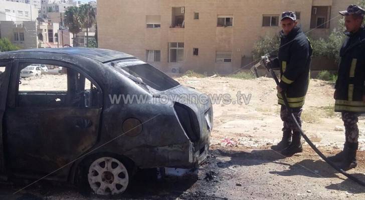 حريق مركبة في ضاحية الرشيد .. صور