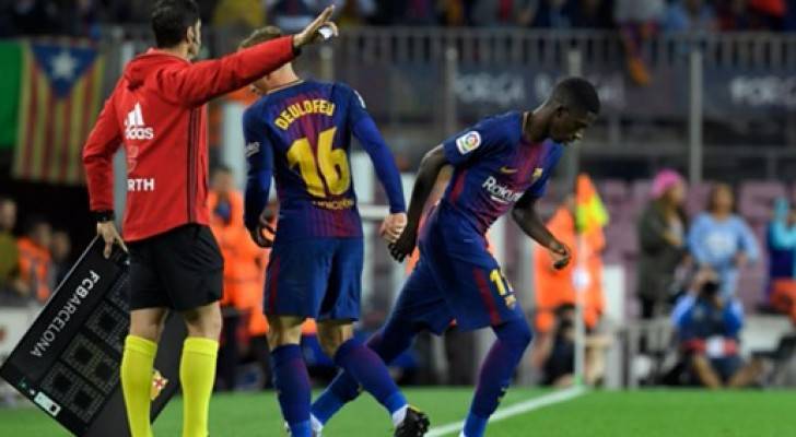لحظة دخول ديمبلي في مباراة برشلونة واسبانيول