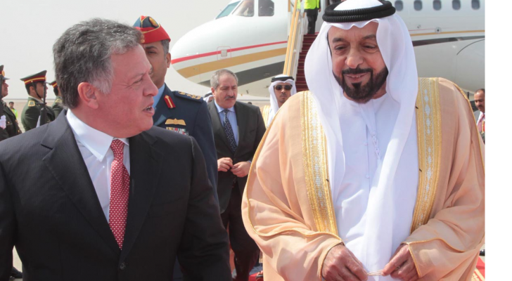 ارشيفية للملك عبدالله الثاني والشيخ خليفة بن زايد آل نهيان رئيس دولة الإمارات العربية المتحدة