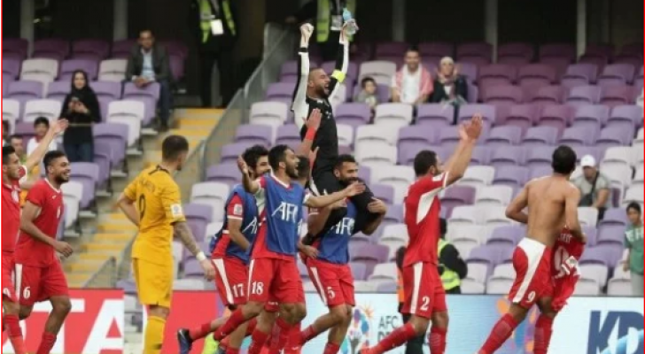لاعبو النشامى عقب الفوز على استراليا