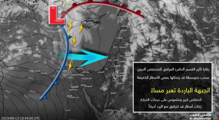 آخر تحديثات المنخفض الجوي .. توقعات ببدء تأثير الكتلة الهوائية الباردة على المملكة ( طقس العرب)