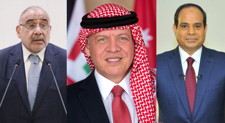جلالة الملك عبدالله الثاني والسيسي وعبدالمهدي