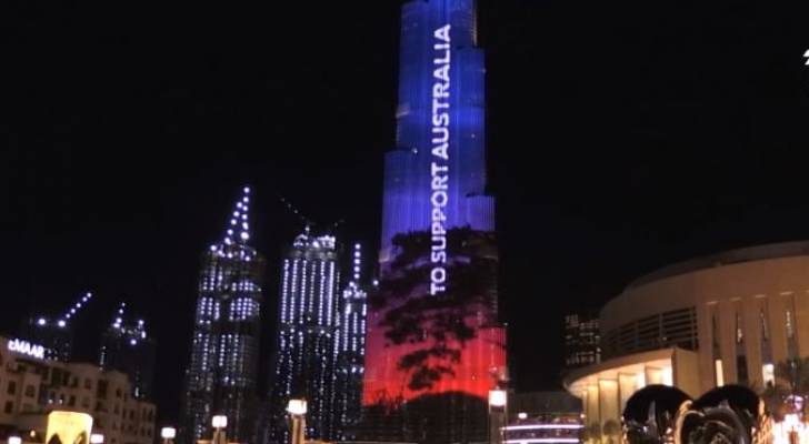 إضاءة برج خليفة في دبي تضامناً مع أستراليا.. فيديو