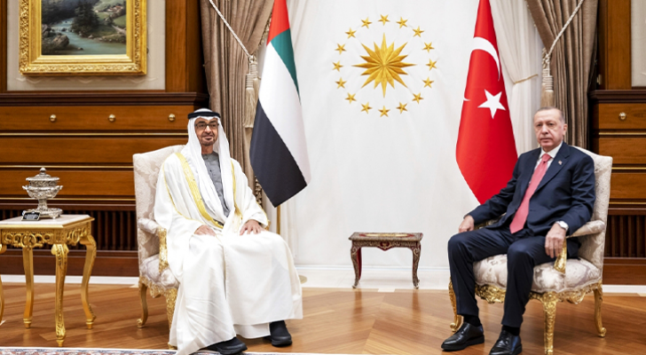 الرئيس التركي رجب طيب أردوغان وولي عهد أبو ظبي الشيخ محمد بن زايد آل نهيان