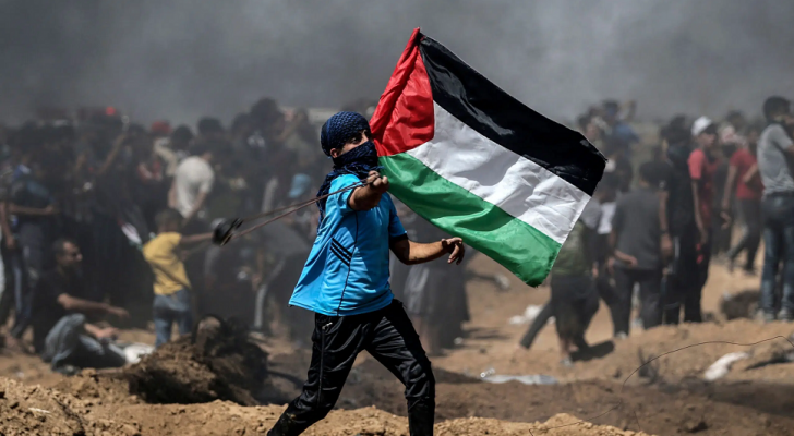 طفل يحمل العلم الفلسطيني