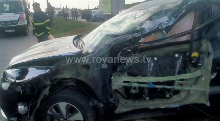 إحدى المركبات الني تعرضت لحادث تصادم في إربد