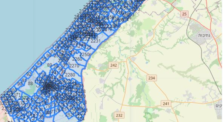 خارطة نشرها جيش الاحتلال تظر أرقام على مناطق في غزة