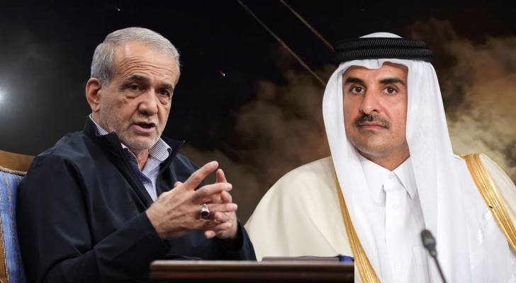 أمير دولة قطر الشيخ تميم بن حمد آل ثاني (يمينا)، والرئيس الإيراني مسعود بزشكيان (يسارا)