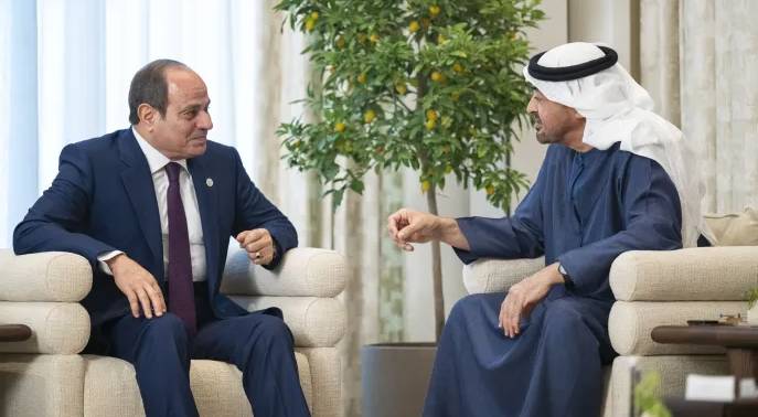 الرئيس المصري عبد الفتاح السيسي ورئيس دولة الإمارات العربية المتحدة، الشيخ محمد بن زايد آل نهيان