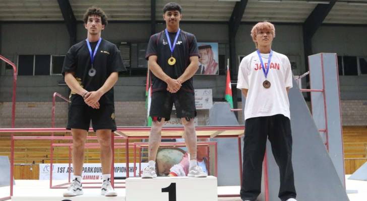 تتويج البطل الأردني معاذ بدير بالميدالية الذهبية لمنافسات المهارات الحرة لفئة الرجال