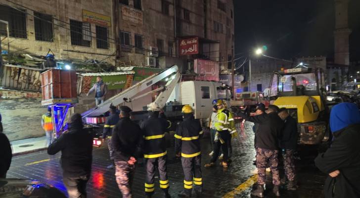 انهيار أجزاء من مبنى وسط مدينة إربد