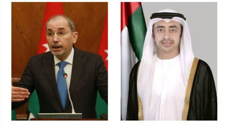 نائب رئيس الوزراء ووزير الخارجية وشؤون المغتربين أيمن الصفدي ونائب رئيس مجلس الوزراء ووزير الخارجية في دولة الإمارات العربية المتحدة الشقيقة عبد الله بن زايد آل نهيان