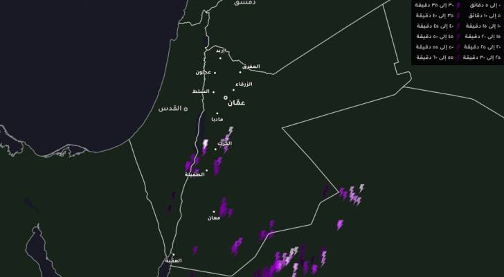 خريطة توضح مسار العواصف الرعدية