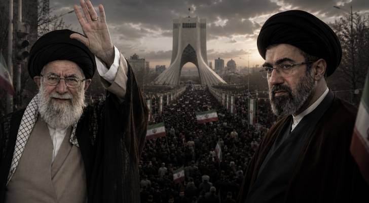 صورة تعبيرية للمرشد الأعلى الإيراني علي خامنئي ومجتبى خامنئي