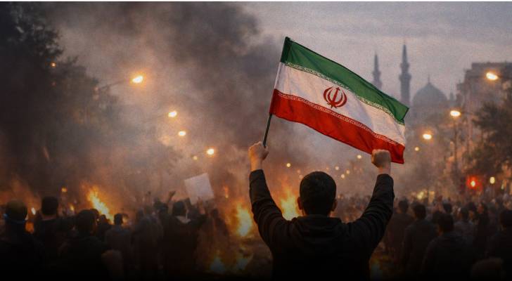 علم إيران في ساحة حرب