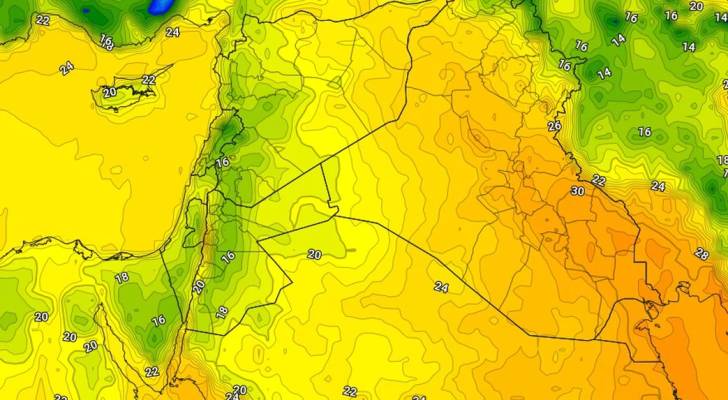 خريطة جوية تبرز الأجواء الصيفية في الأردن