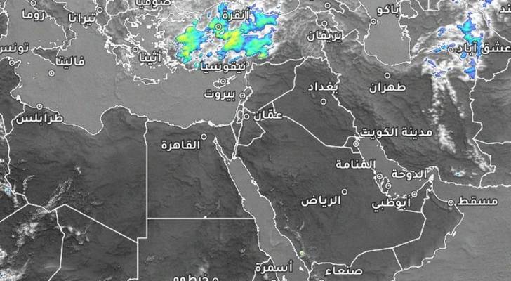 خريطة جوية تبرز البرودة القادمة لبلاد الشام
