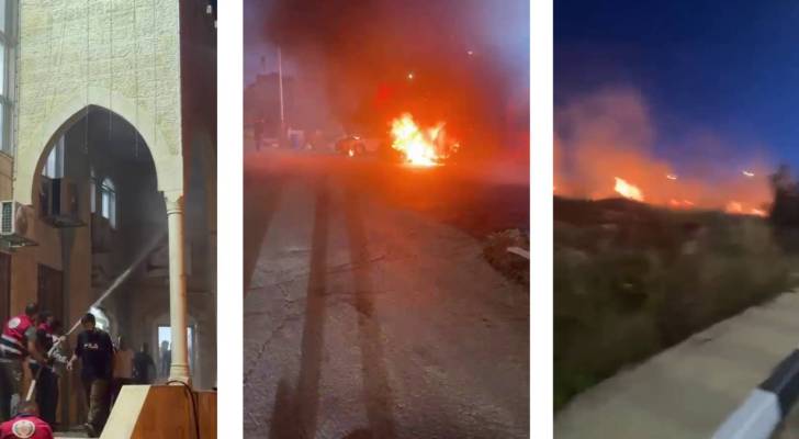 مستوطنون يضرمون النار في مسجد ومركبات شرق رام الله