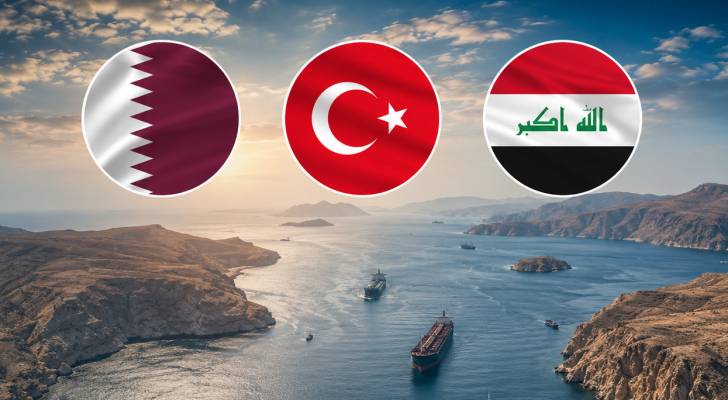 مضيق هرمز وعلم العراق - تركيا - قطر