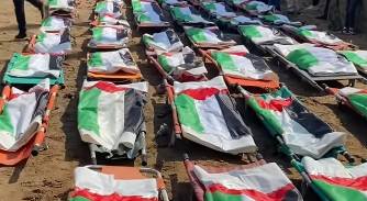 بالفيديو - أكبر جنازة في فلسطين.. غزة تودع 112 شهيدا انتشلوا من تحت الأنقاض بعد عامين