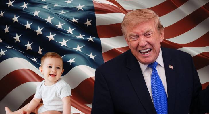 الرئيس الأمريكي دونالد ترمب وطفل رضيع