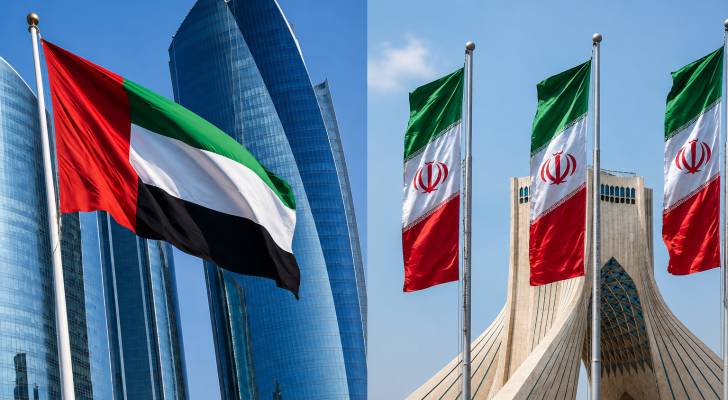 إيران على يمين الصورة والإمارات على اليسار