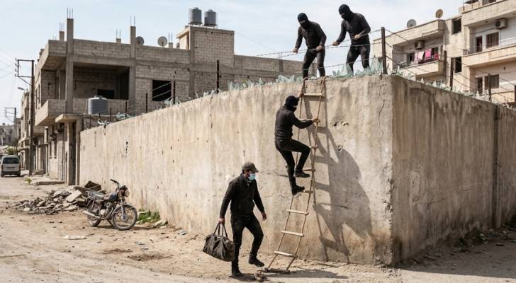 صورة معدة بالذكاء الاصطناعي لعدد من السارقين هاربين من منزل في سوريا