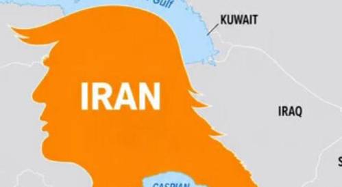ترمب ينشر صورة تظهر خريطة إيران على هيئة وجهه وتسريحة شعره