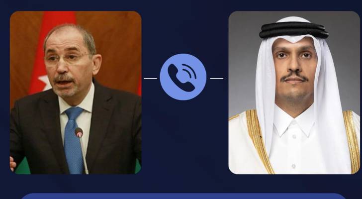 نائب رئيس الوزراء ووزير الخارجية وشؤون المغتربين أيمن الصفدي والشيخ محمد بن عبد الرحمن بن جاسم آل ثاني رئيس مجلس الوزراء وزير الخارجية في دولة قطر الشقيقة