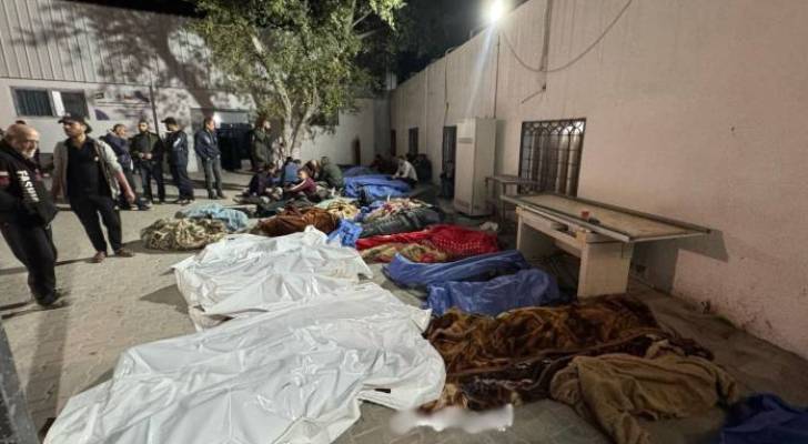 Dozens of bodies laid out on ground amid 'Israeli' bombardment