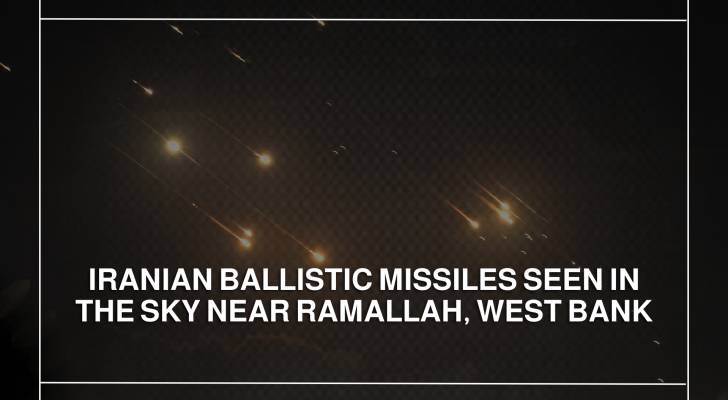 Iranian ballistic missiles seen in the sky near Ramallah, West Bank