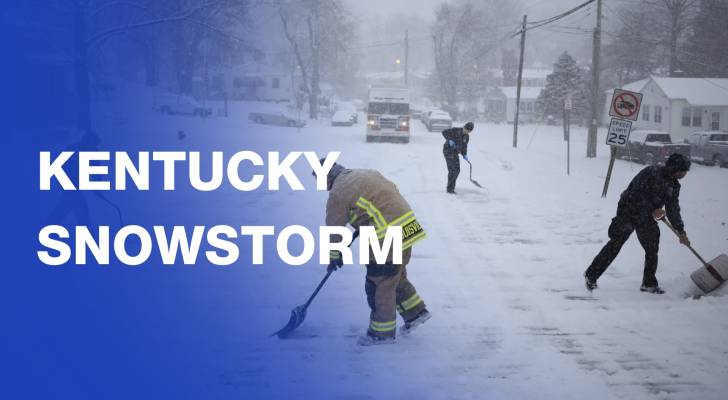 Snowfall in Louisville, Kentucky as US is on alert for snowstorm