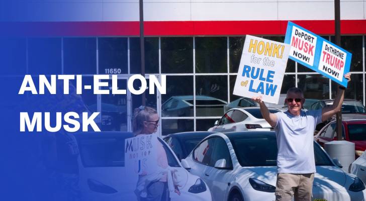 Anti-Elon Musk protesters gather outside a Los Angeles Tesla dealership