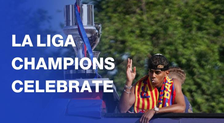 Barcelona fans and team celebrate La Liga triumph