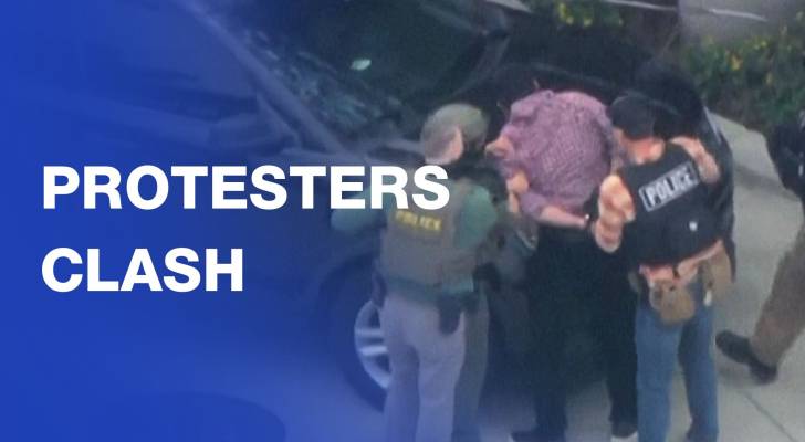 Protesters and US agents face off amid immigration raids