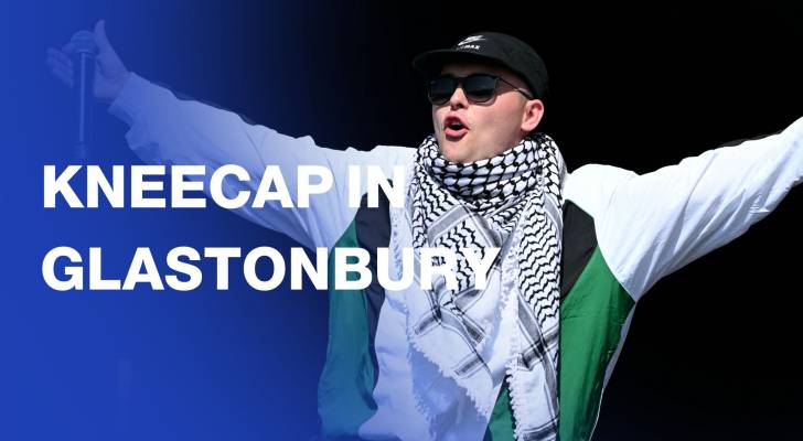Ecstatic crowd cheers Irish rap group Kneecap’s pro-Palestine set at Glastonbury