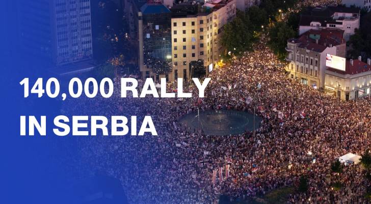 Clashes and arrests after 140,000 rally in Belgrade for early elections