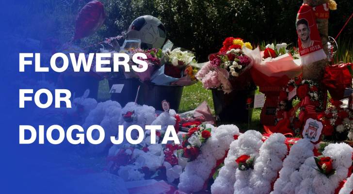 Liverpool fans lay flowers for Diogo Jota outside Anfield stadium