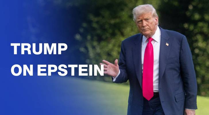 US President Donald Trump talks about Epstein case