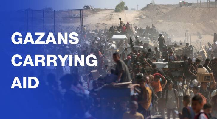 Gazans carry aid parcels, pick food from ground near Netzarim