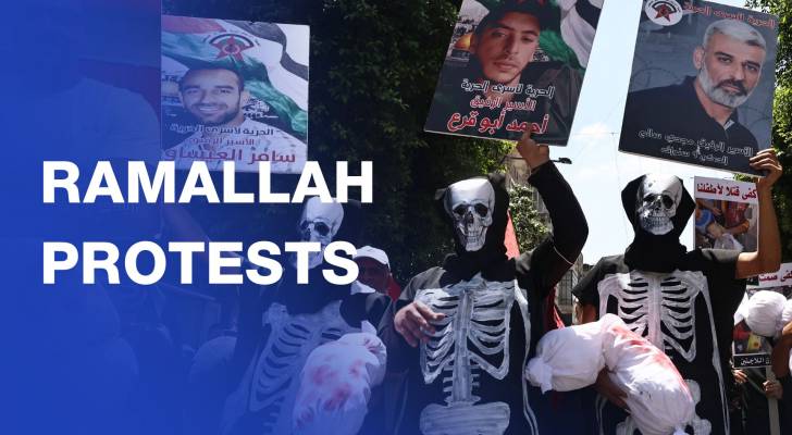 Palestinians demonstrate in Ramallah in support for Gaza detainees