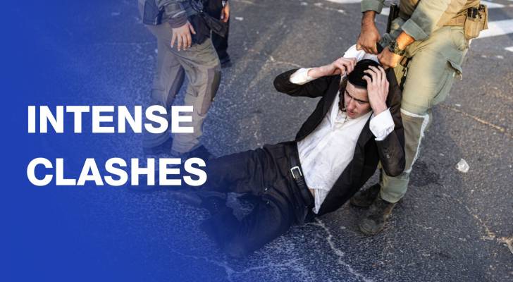 “Israeli” security forces clash with ultra-Orthodox protesters over military draft