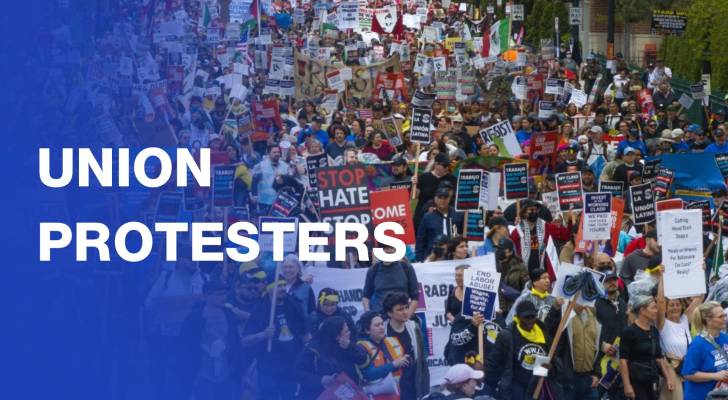 Union protesters march in Washington DC against Trump