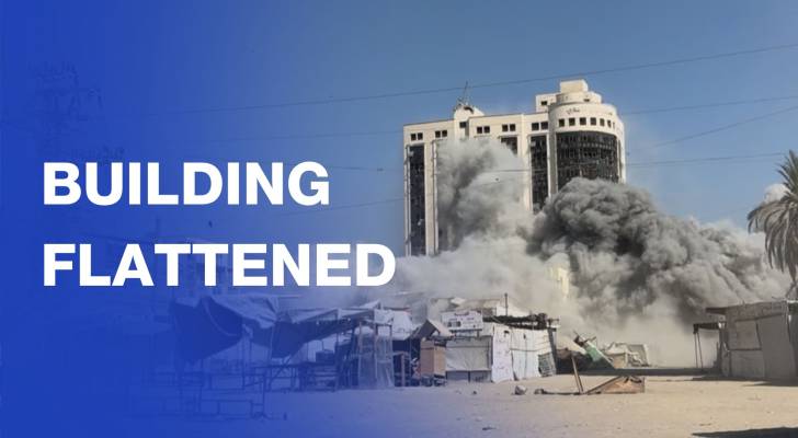 “Israel” levels commercial building in Gaza City