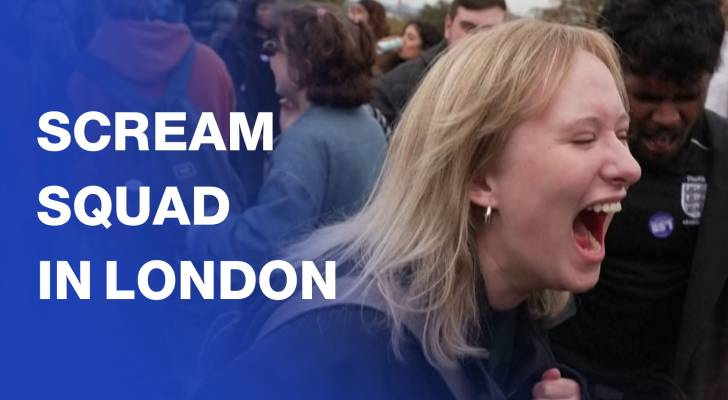 “Scream Squad” gathers in London to shout away the stress