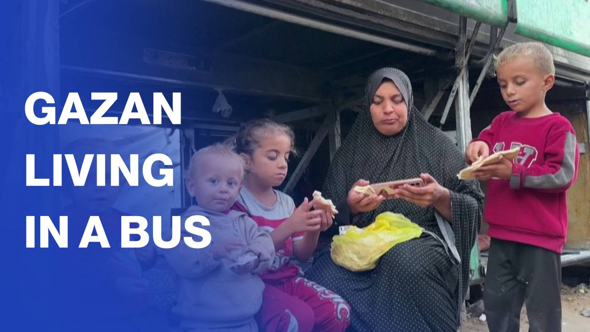 Gaza widow takes shelter with her three children in worn-out bus