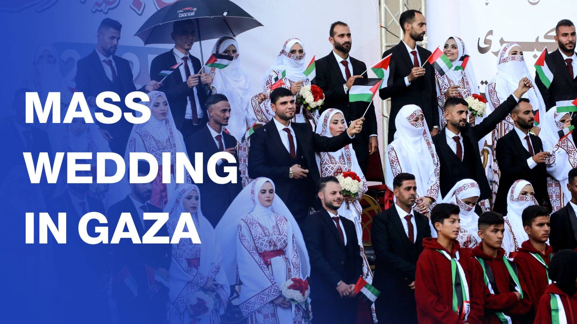 54 Palestinian couples celebrate mass wedding in Gaza amid ruins