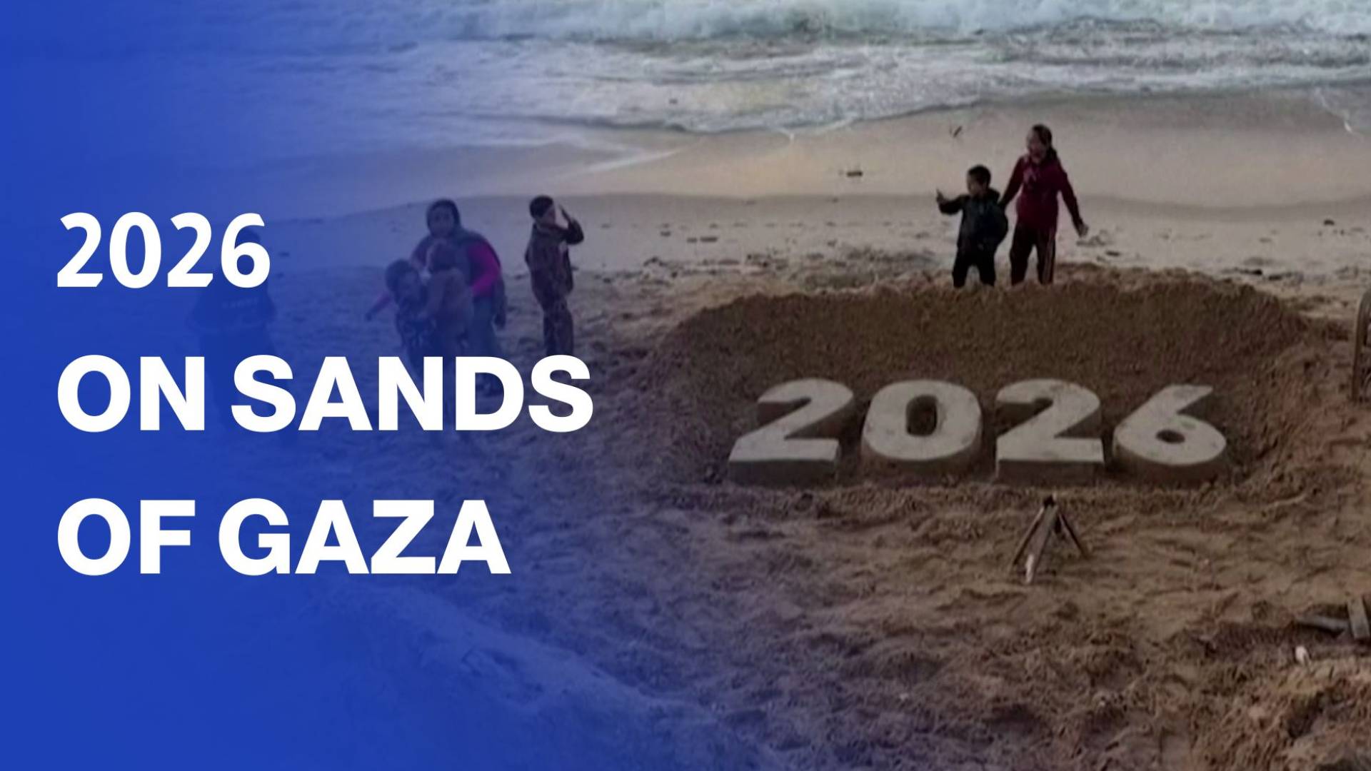 Artist draws “2026” in sand to draw attention to Gaza